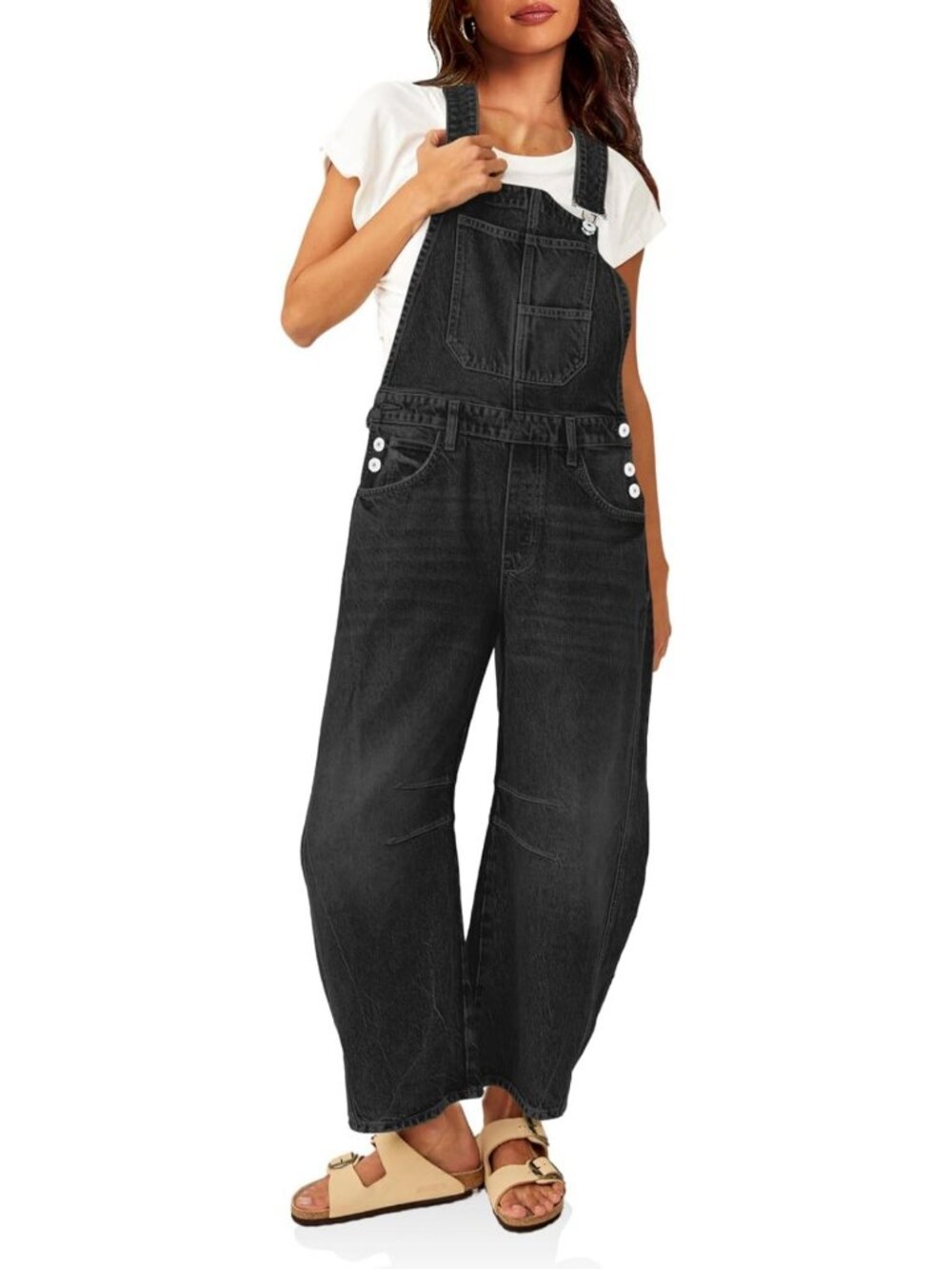 Stylish Women's Denim Bib Overalls with Adjustable Straps & Barrel Leg Jumpsuit